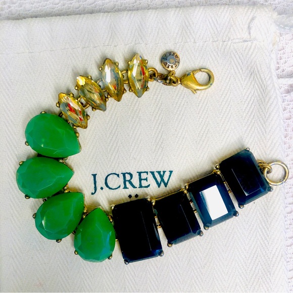 J. Crew Jewelry - J. CREW Statement Bracelet Three Shaped Stone Clear Crystal Jade Green Blue